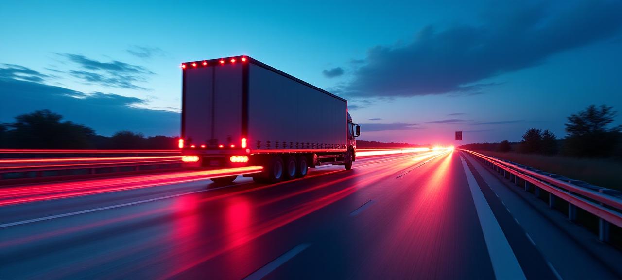 Logistics truck on a modern highway at dusk