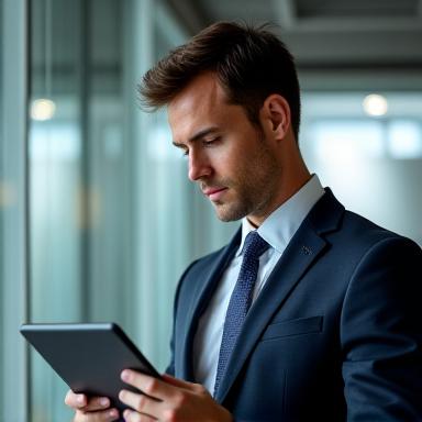 Professional logistics consultant analyzing data